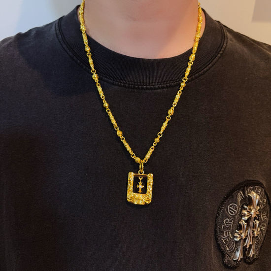 Chrome Hearts Gold Cross Ball Pendant Necklace