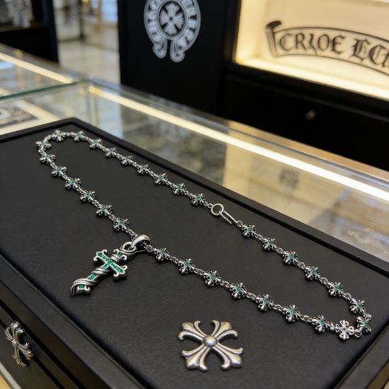 Chrome Hearts Emerald Cross Pendant Necklace