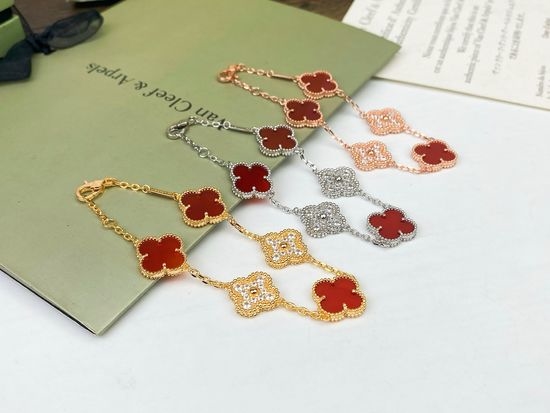 Van Cleef & Arpels VCA Five Flower Bracelet with Gemstone Accents