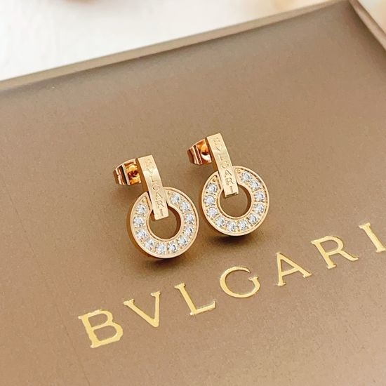 Bvlgari Diamond Inlaid Copper Coin Stud Earrings
