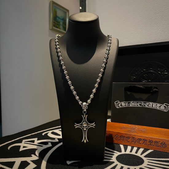 Chrome Hearts Beaded Necklace with Skull Cross Pendant