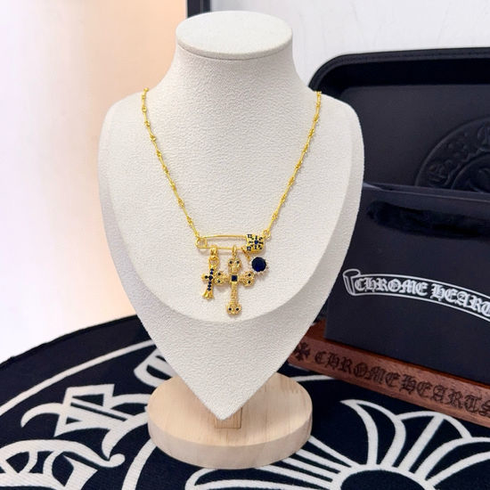 Chrome Hearts Pin Cross Necklace with Black Diamonds