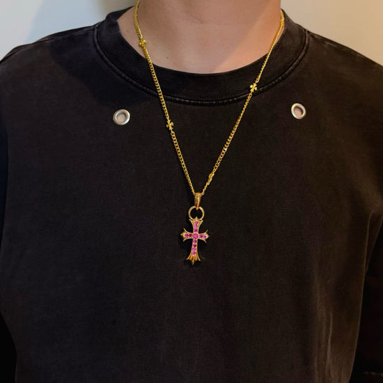 Chrome Hearts Cross Necklace with Pink Diamond Accents