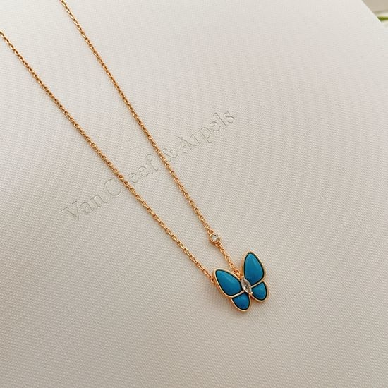 Van Cleef & Arpels VCA Rose Gold Blue Butterfly Pendant Necklace