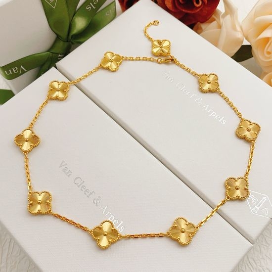 Van Cleef & Arpels VCA Shiny Laser Ten Flower Golden Necklace