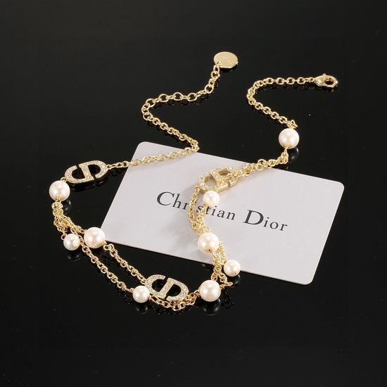 Christian Dior CD Metal Letter Pendant Punk Style Necklace