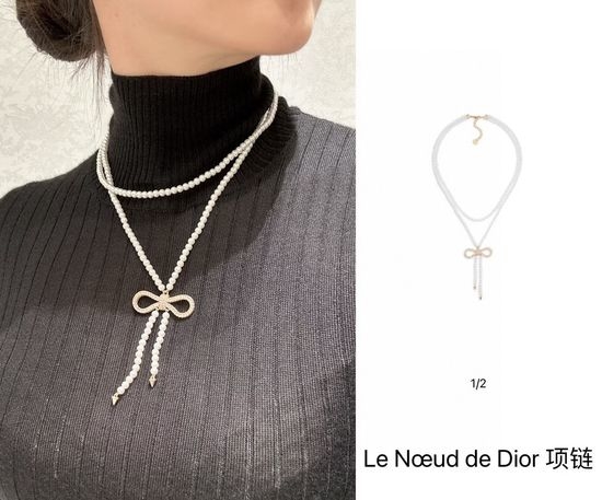 Christian Dior CD Bow Knot Pearl Pendant Necklace