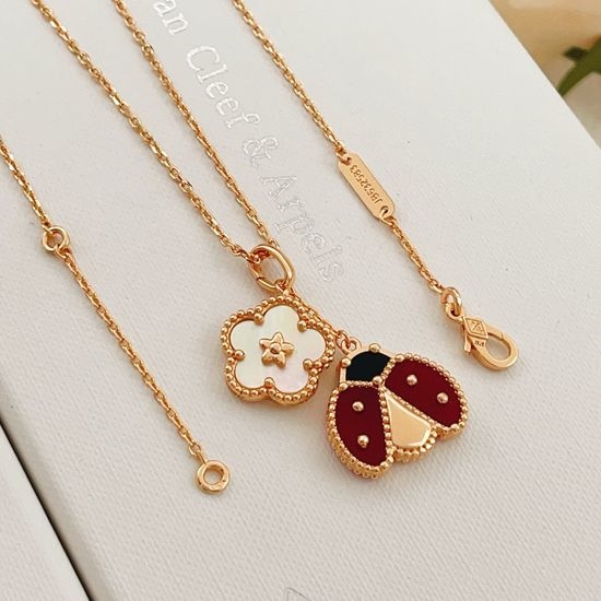 Van Cleef & Arpels VCA Rose Gold Ladybug Design Brass Necklace