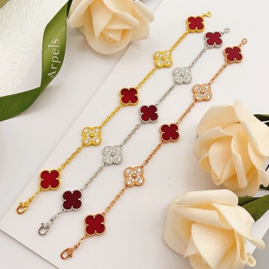 Van Cleef & Arpels VCA Diamond Red Mother of Pearl Bracelet