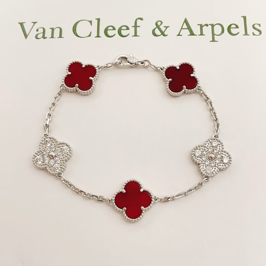 Van Cleef & Arpels VCA Red Mother of Pearl Diamond Bracelet