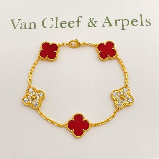 Van Cleef & Arpels VCA Red Mother of Pearl Diamond Bracelet