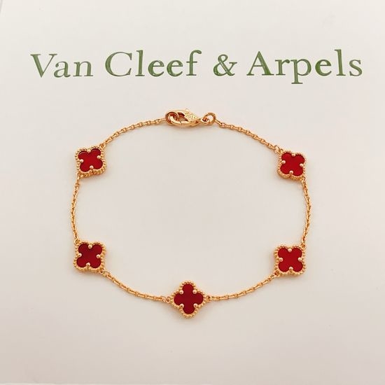 Van Cleef & Arpels VCA Rose Gold Red Mother-of-Pearl Mini Bracelet