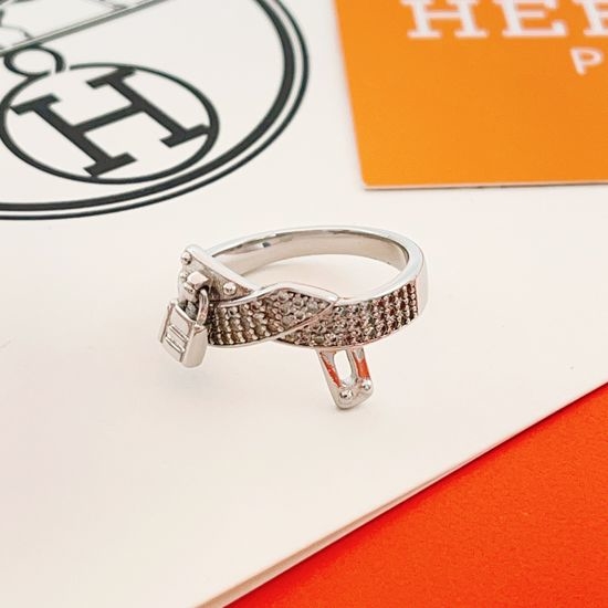 Hermes Silver Diamond Lock Buckle Ring