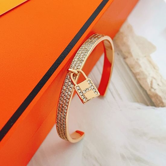 Hermes Rose Gold Full Diamond Lock Bangle