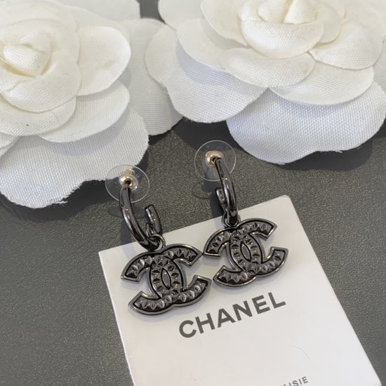 Chanel Gunmetal Black Hook Earrings