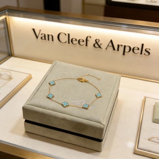 Van Cleef & Arpels VCA Clover Shaped Diamond Inlaid Bracelet
