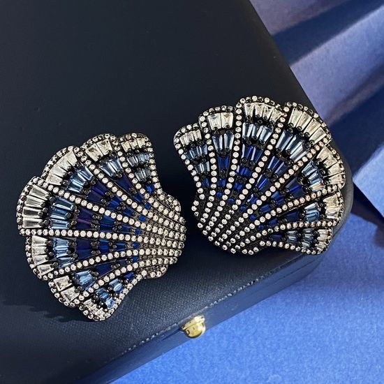 Swarovski Blue Shell Zircon Ear Clips