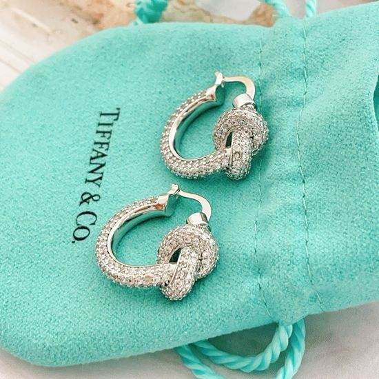 Tiffany & Co. Diamond Inlaid Silver Knot Stud Earrings