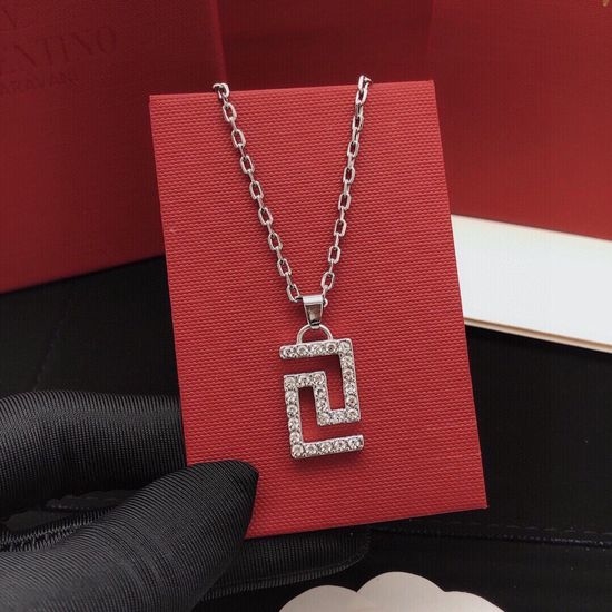 Versace Silver Rhinestone Inlaid Pendant Necklace