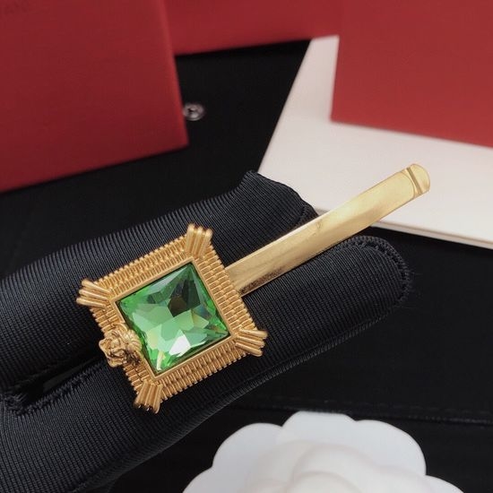 Versace Green Square Rhinestone Hair Clips
