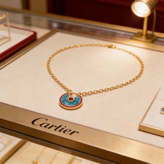 Cartier Diamond Inlaid Pendant Necklace Classic Style