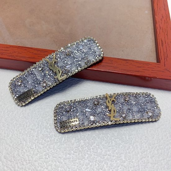 Yves Saint Laurent YSL Rhinestone Logo Hair Snap Clips Set
