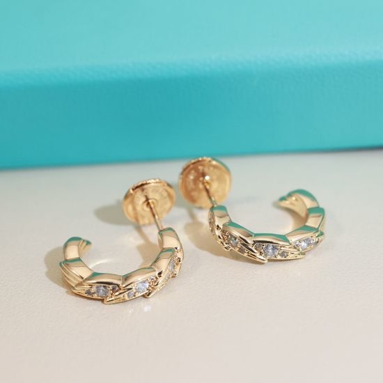 Tiffany & Co. Feather Design Zircon Stud Earrings