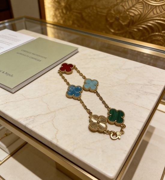 Van Cleef & Arpels VCA Rainbow Pattern V Gold Bracelet