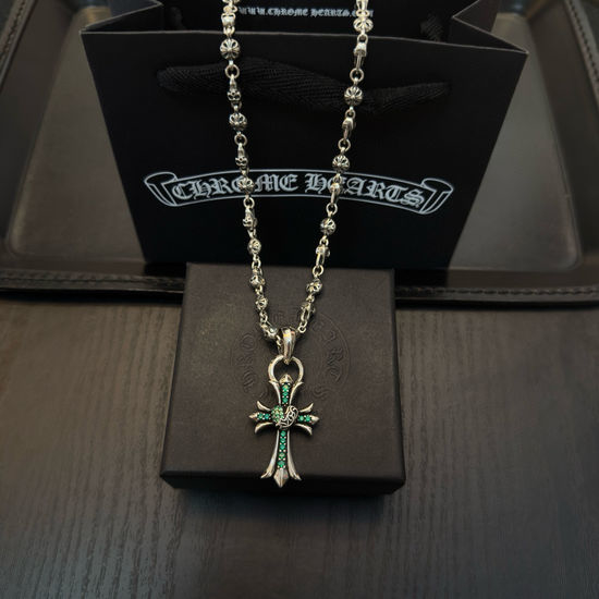 Chrome Hearts Vintage Cross Floral Skull Pendant Necklace