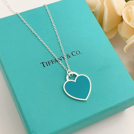 Fendi Silver Blue Heart Pendant Necklace