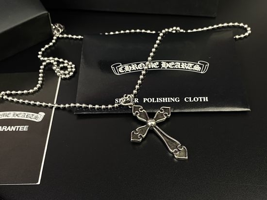 Chrome Hearts Black Base Cross Pendant Long Necklace