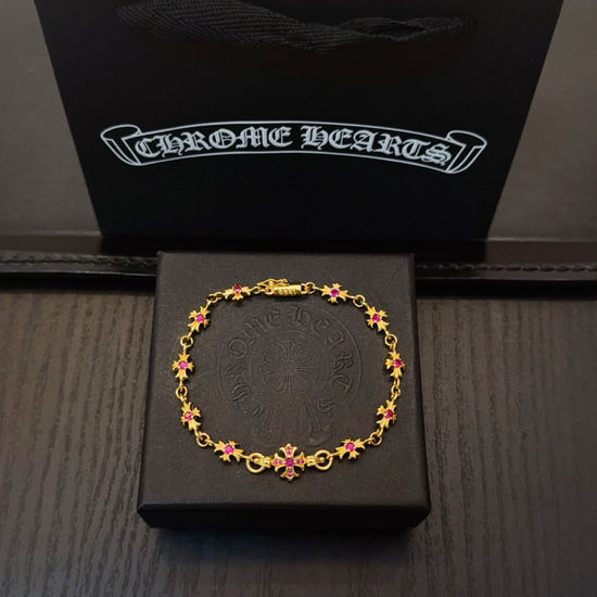 Chrome Hearts Pink Diamond Cross Bracelet