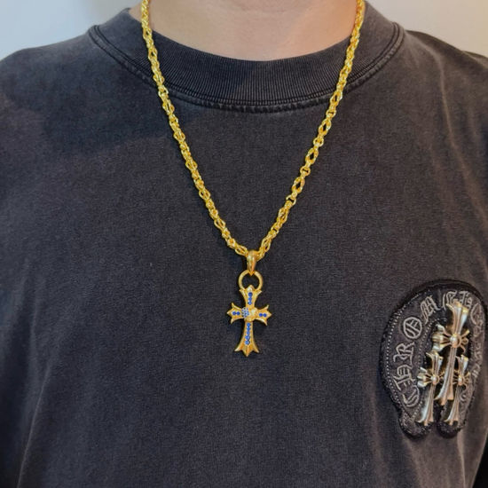 Chrome Hearts Blue Stone Cross Pendant Necklace