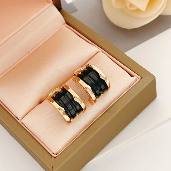 Bvlgari Rose Gold Black Ceramic Stud Earrings