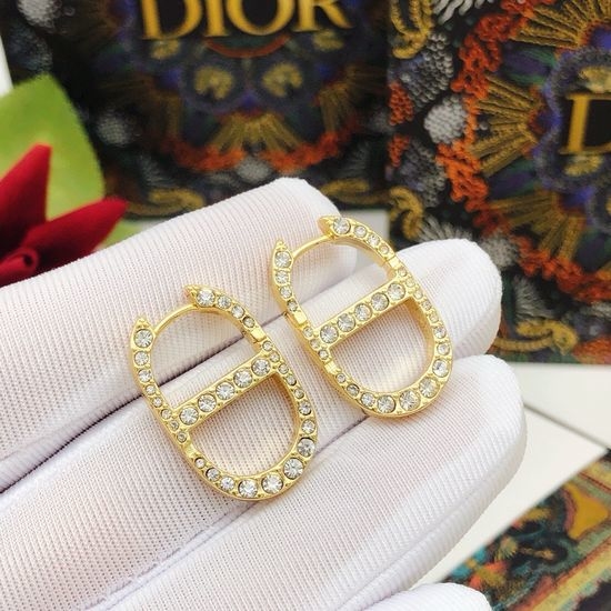 Christian Dior CD Diamond Inlaid Brass Ear Hooks
