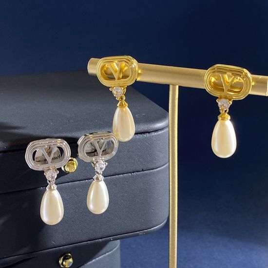 Valentino V Letter Pearl Drop Earrings