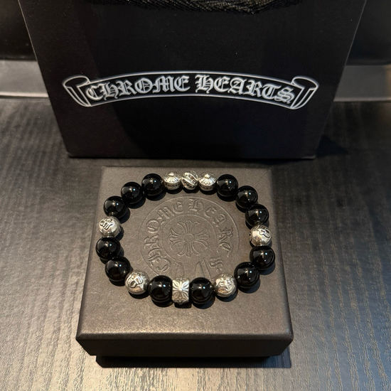 Chrome Hearts Vintage Obsidian Beaded Retro Classic Bracelet