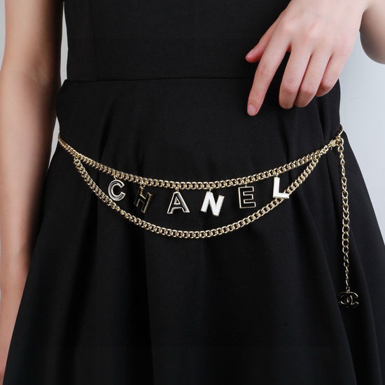 Chanel Black White Letter Waist Chain