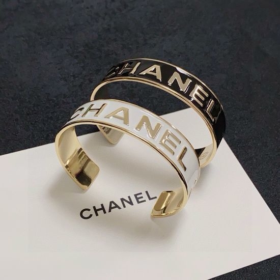 Chanel Two Tone Open Bangle Bracelet