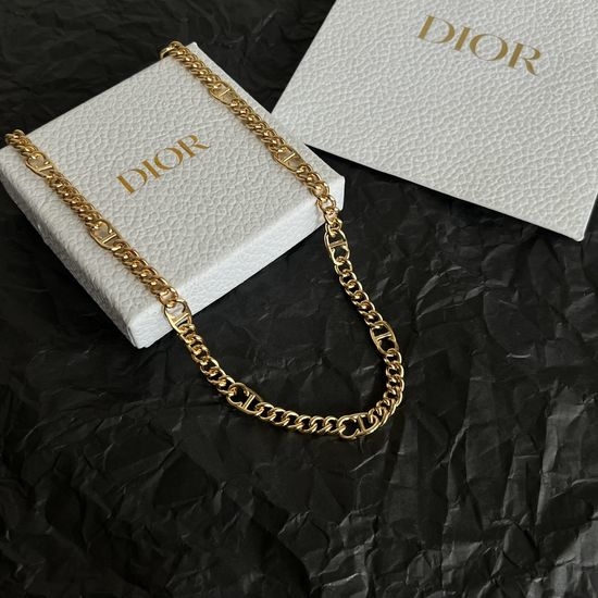 Christian Dior CD Vintage Style Brass Pendant Necklace
