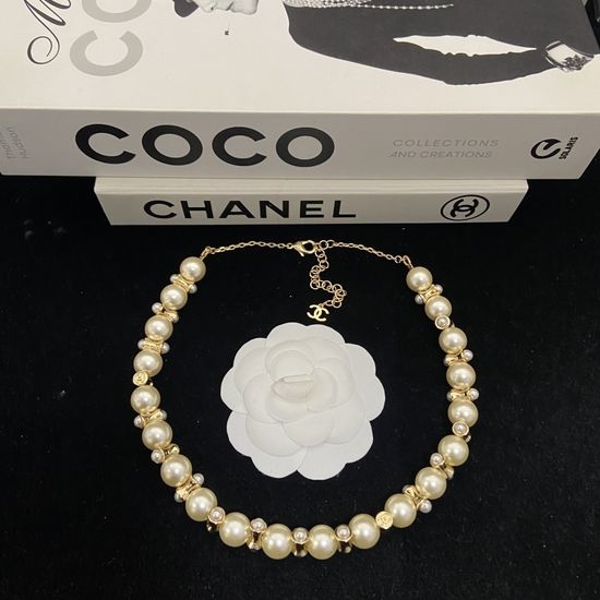 Chanel Double C Pearl Chain Necklace