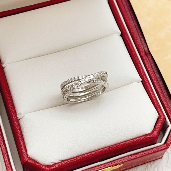 Cartier Silver Pave Three Row Diamond Ring