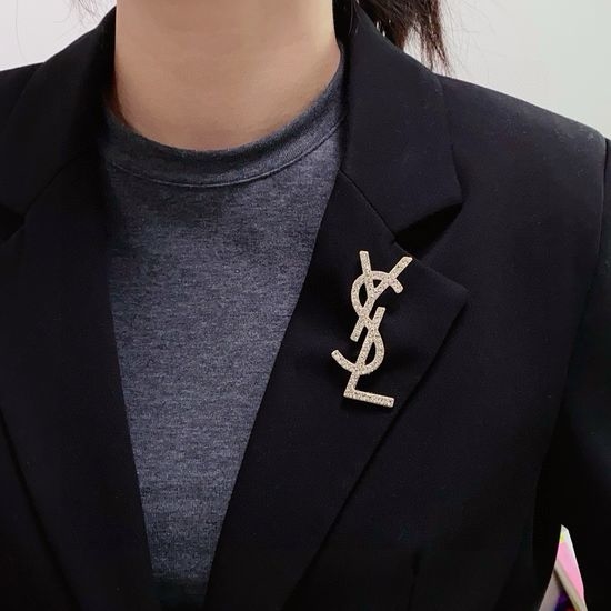 Yves Saint Laurent YSL Rhinestone Embellished Alloy Brooch