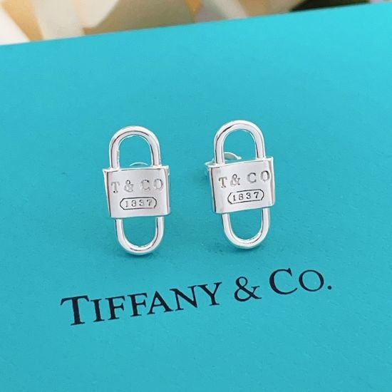 Tiffany & Co. Double Lock Design Brass Stud Earrings