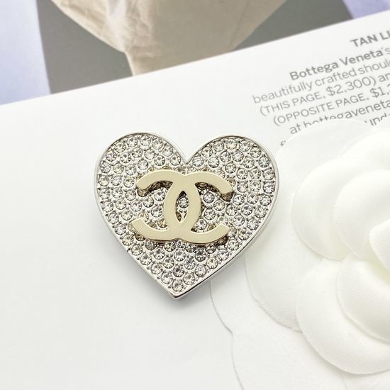 Chanel Two-tone Rhinestone Heart-shaped Brooch