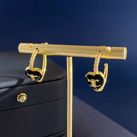 Celine C Shape Heart Drop Stud Earrings