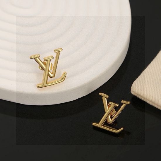 Louis Vuitton LV Golden Letter Stud Earrings Bright Polished Design