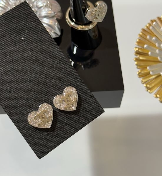 Chanel Two-Tone Crystal Heart Stud Earrings