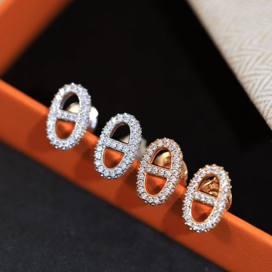 Hermes Full Diamond Pig Nose Stud Earrings