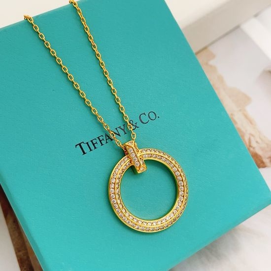 Tiffany & Co. Gold Diamond Inlaid Disc Necklace
